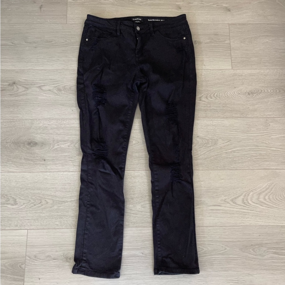 Bebe Black Heartbreaker Skinny Distressed Jeans 30